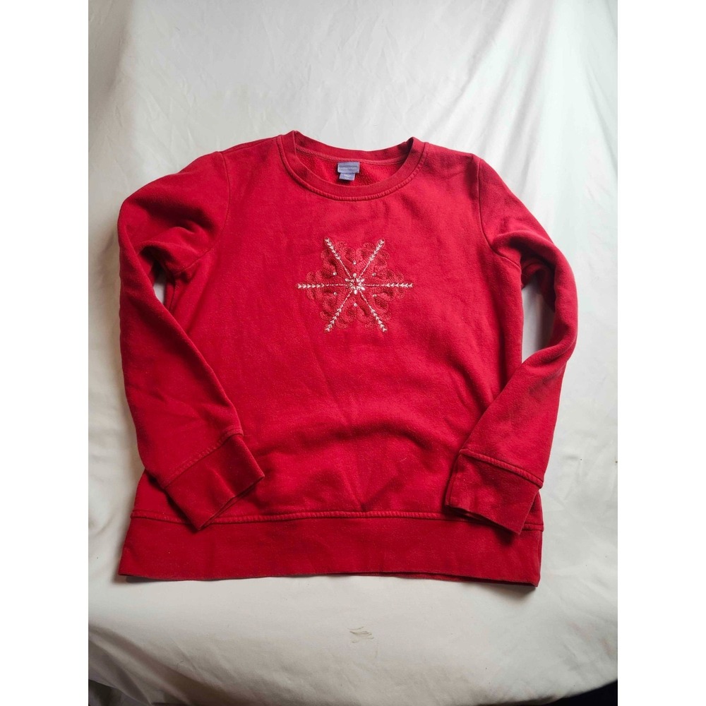 Laura Scott Pullover Sweatshirt Womens Medium‎ Red Knit Snowflake Embroidered